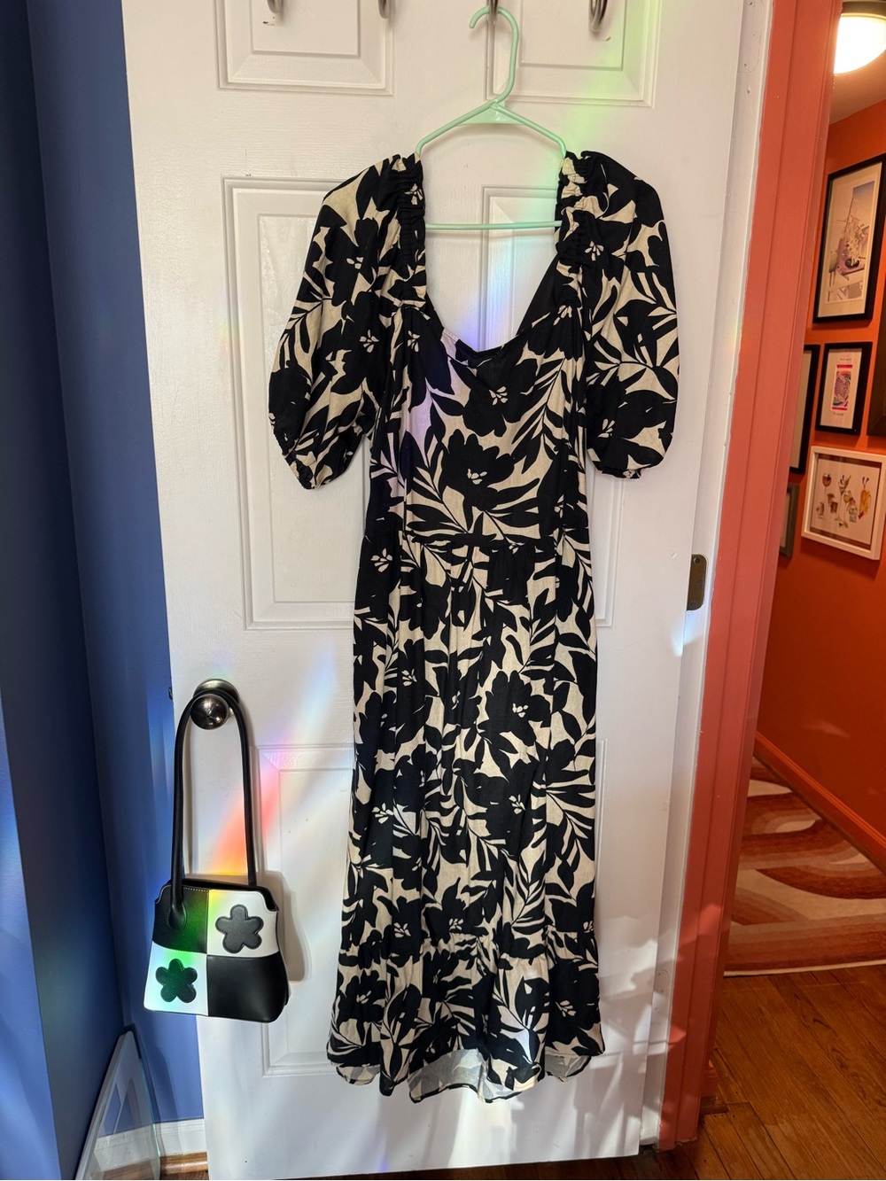 Who What Wear Black & Cream Floral Puff-Sleeve Midi Dress